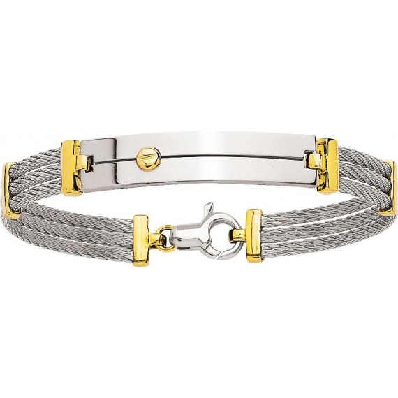 Bracelet or jaune 18k et double câble acier